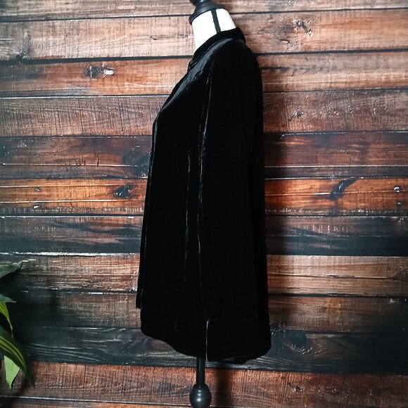 J. Jill Top M Black Velvet Rayon Silk Blend Button Front - Picture 6 of 10
